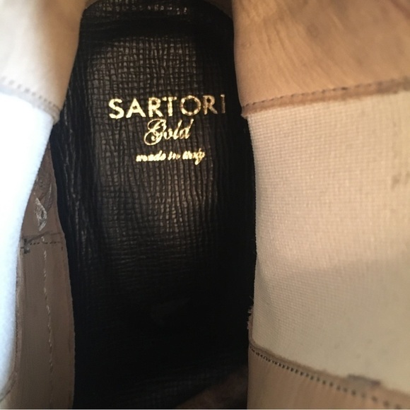 𝅺SARTORI Gold Leather Platform Ankle Chelsea Boots - Picture 7 of 9